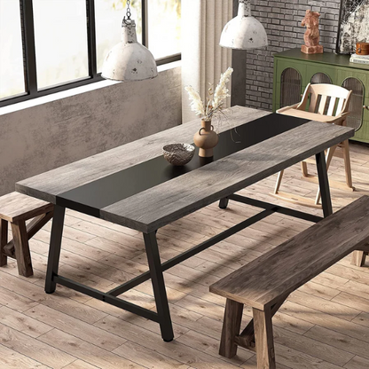70.87-Inch Rectangular Dining Table for 8 – Sturdy Wood Kitchen Table with Industrial Metal Frame, Versatile Use for Dining, Office, or Events