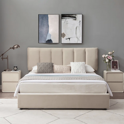 Velvet Upholstered Queen Size Platform Bed with Adjustable Headboard and 4 Storage Drawers