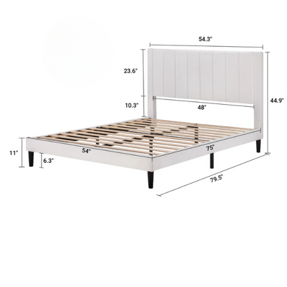 Luxurious Upholstered Platform Bed – Full/Double Size with Velvet Upholstery and Striped Headboard for Elegant Comfort