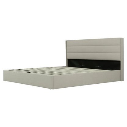 Elegant Hydraulic Lift Upholstered Storage Bed with Wingback Headboard, Velvet Fabric, Button-Tufted Detailing, and Ample Under-Bed Storage for Bedding and Seasonal Items