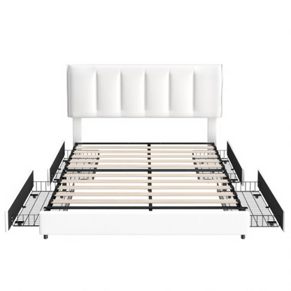 Velvet Upholstered Queen Size Platform Bed with Adjustable Headboard and 4 Storage Drawers