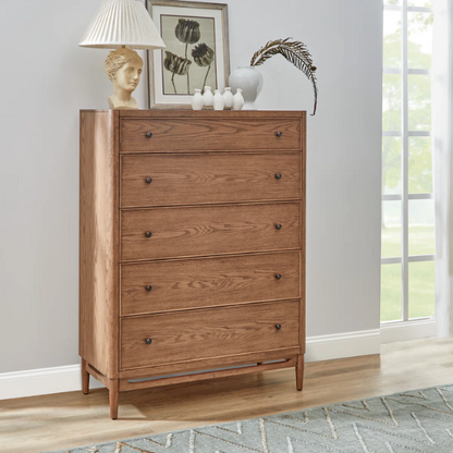 4-Piece Queen Bedroom Set with Panel Bed, 2 Nightstands, and Chest – Medium Brown Oak Finish