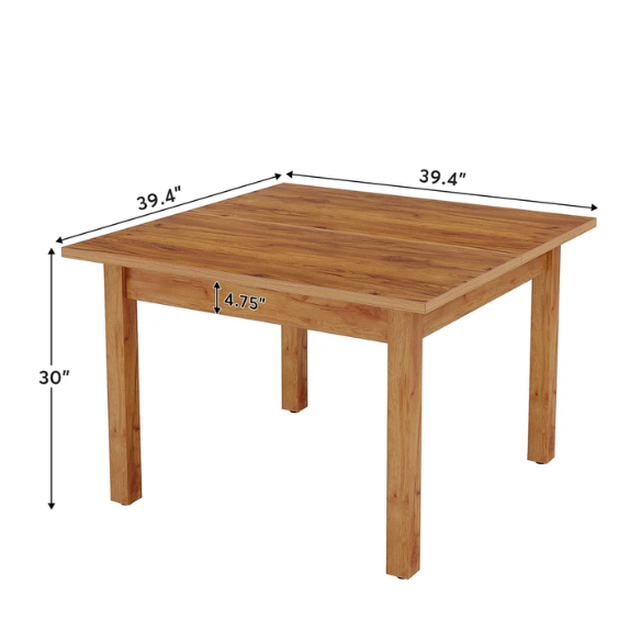 Square Dining Table with Solid Wood Legs for 4 – Perfect for Small Kitchens & Dining Rooms, 39.43-inch Durable Table for Intimate Meals, Game Nights, and More