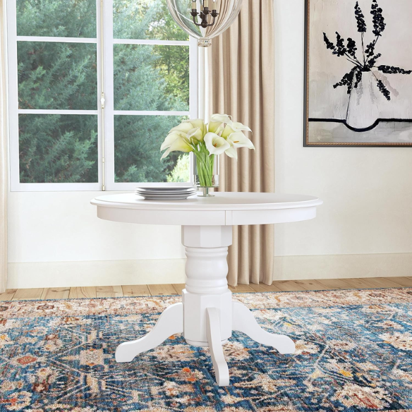 42" Round Pedestal Dining Table – Solid Hardwood Construction, Versatile Design, Seats 4