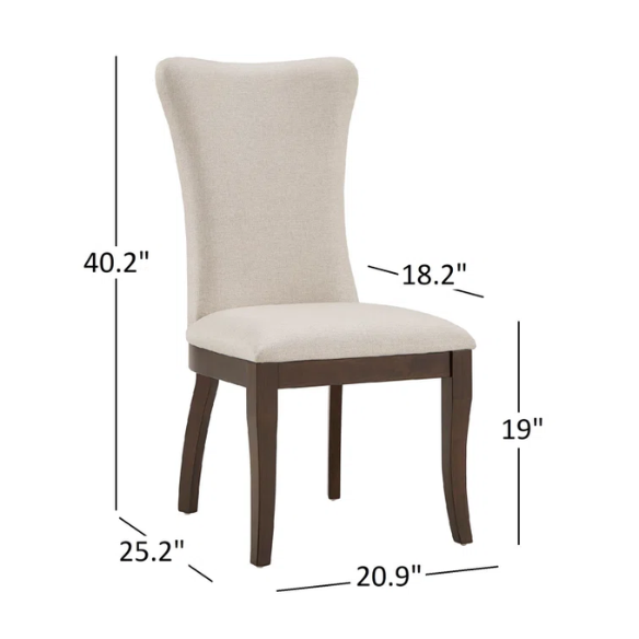 Beige Wingback Upholstered Dining Chairs – Set of 2, Nailhead Trim & Dark Cherry Legs