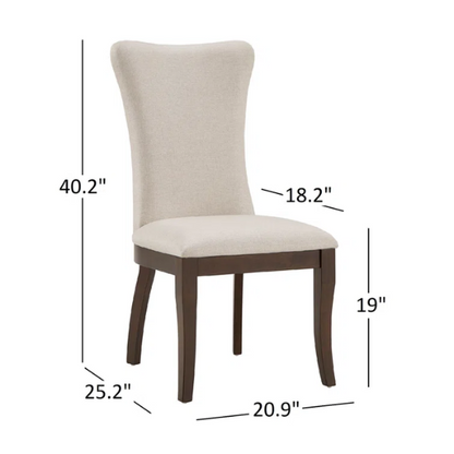 Beige Wingback Upholstered Dining Chairs – Set of 2, Nailhead Trim & Dark Cherry Legs