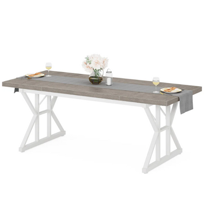 Farmhouse Dining Table for 6-8 People – Rectangular Wood Kitchen Table with X-Shaped Accents, Spacious & Multifunctional for Dining, Office, or Gathering