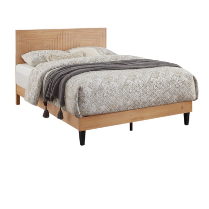 Mid-Century Modern King Size Solid Wood Platform Bed with Adjustable Height Headboard – Stylish Streamlined Design for a Contemporary Bedroom Look