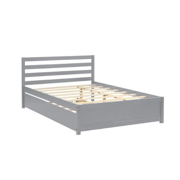 Wooden Full Size Bed with Headboard and Trundle – Space-Saving Design & Versatile Sleeping Solution