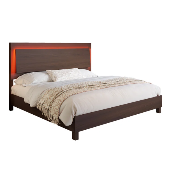 Modern King Size Wood Bed Frame with LED-Integrated Headboard & Adjustable Features for Ultimate Comfort