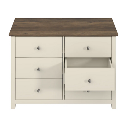 Modern 6-Drawer Double Dresser with Angled Sled Legs and Round Metal Hardware