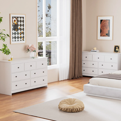 Classic & Modern 7-Drawer Dresser with Matte Wood Finish and Elegant Metal Knobs