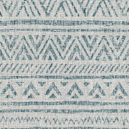 Striped Geometric Area Rug – Aqua & Taupe, Durable Polypropylene, Low-Pile Design for High-Traffic Indoor/Outdoor Spaces