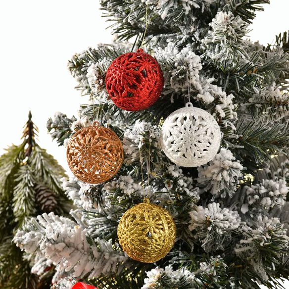 Red Glitter Snowflake Christmas Ball Ornaments – Set of 6 Decorative Holiday Baubles