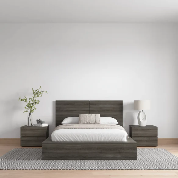 Modern 4-Piece Queen Bedroom Set with Platform Bed, Headboard, and 2 Drawer Nightstands