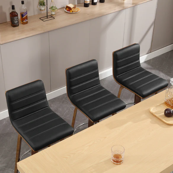 Mid-Century Modern Faux Leather Swivel Counter/Bar Stools – 360° Swivel, Padded PU Leather Seat & Back, Durable Bentwood Legs, Metal Footrest, Supports Up to 440lbs for Home Bar or Kitchen