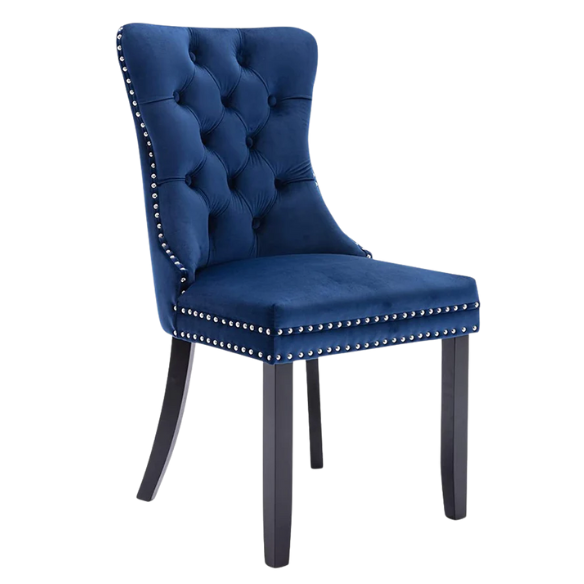 Upholstered Tufted Dining Chairs with Curved Back & Nailhead Detail – Set of 2