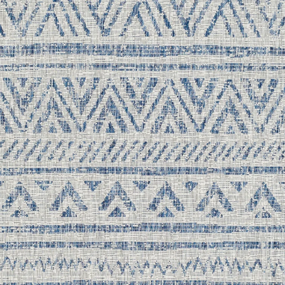 Striped Geometric Area Rug – Blue & Taupe, Durable Polypropylene, Low-Pile Design for High-Traffic Indoor/Outdoor Spaces