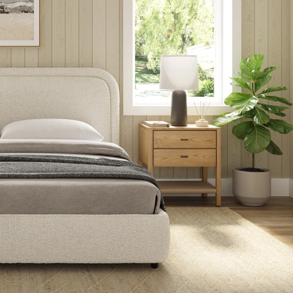 Premium Upholstered Aurora Lift-Up Storage Bed with Elegant Boucle Performance Fabric, Plush Foam-Padded Headboard, and Spacious Under-Bed Storage for a Clutter-Free Bedroom