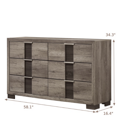 6-Piece Dark Grey Wooden Queen Bedroom Set – Modern Elegance with Sleek Storage Solutions