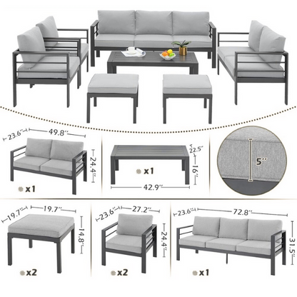 Modern Outdoor Patio Furniture Set | 7-Piece Conversation Set with Coffee Table and Cushions | Ideal for Balcony, Porch, and Lawn