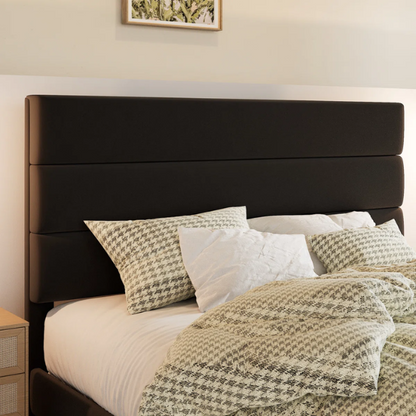King Size Upholstered Platform Bed with Steel Frame, Foam Padding, and Durable Slat Support
