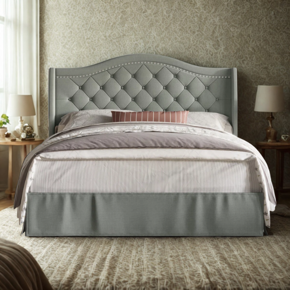 Elegant Upholstered Wingback Bed – Full/Double Size with Soft Polyester Fabric & Classic, Sophisticated Design