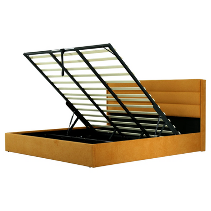 Elegant Hydraulic Lift Upholstered Storage Bed with Wingback Headboard, Linen Fabric, Button-Tufted Detailing, and Ample Under-Bed Storage for Bedding and Seasonal Items