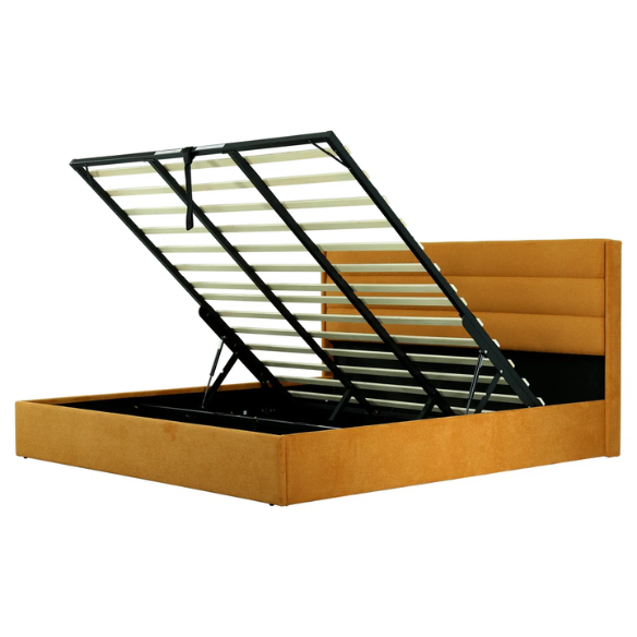 Elegant Hydraulic Lift Upholstered Storage Bed with Wingback Headboard, Linen Fabric, Button-Tufted Detailing, and Ample Under-Bed Storage for Bedding and Seasonal Items