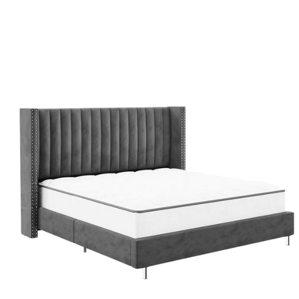 Velvet Upholstered Queen Size Platform Bed with Tufted Button Detail on Headboard