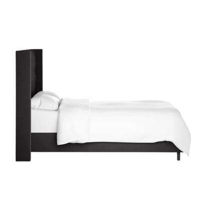 Timeless Upholstered Wingback King Size Bed with Button Tufting and Nailhead Trim