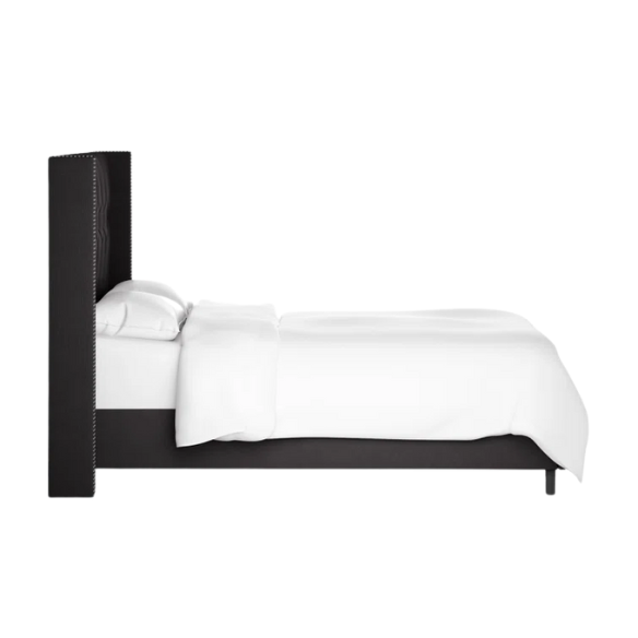 Timeless Upholstered Wingback King Size Bed with Button Tufting and Nailhead Trim