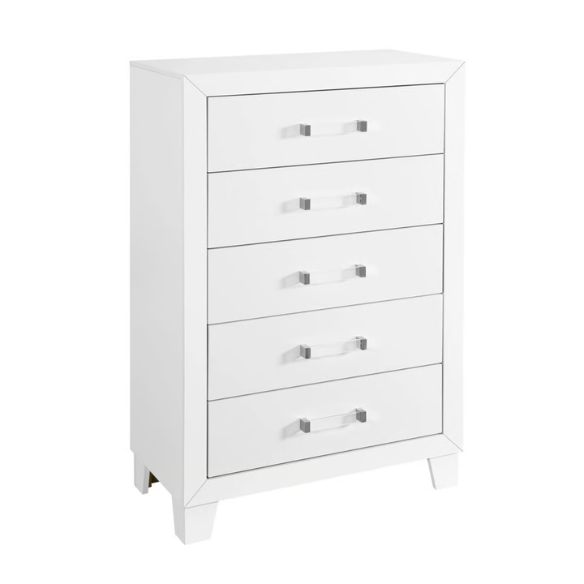 5-Piece White King Bedroom Set with LED-Backlit Upholstered Headboard, Modern Acrylic Hardware, and Plush Comfort