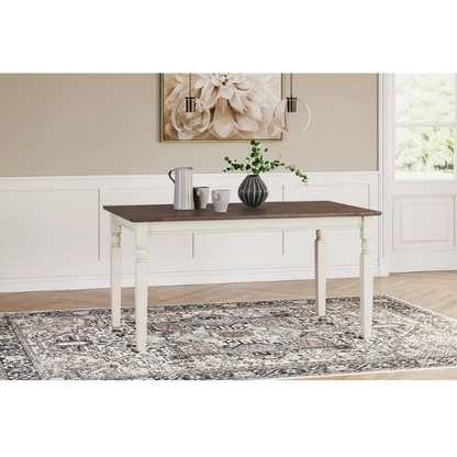Rectangular Dining Room Table – Elegant White Finish with Rich Brown Top, Sleek Tapered Legs, and Timeless Design
