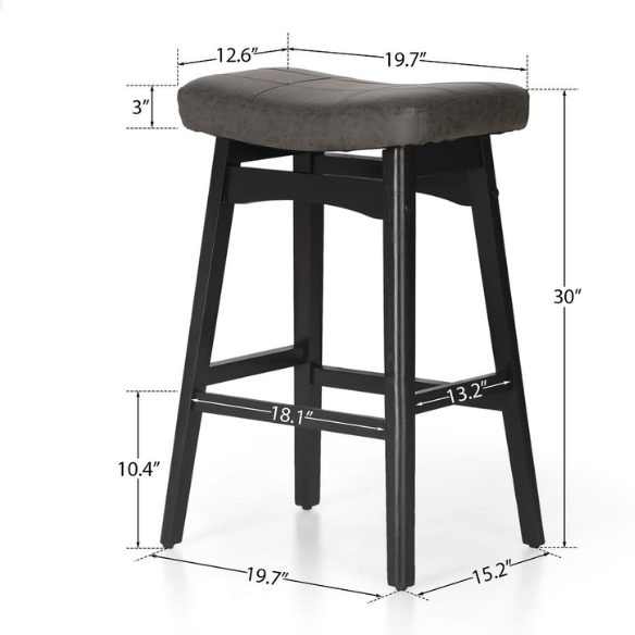24-Inch Solid Wood Barstools with Linen/PU Leather Fabric Cushion – Set of 2 Backless Saddle Seat Counter Stools for Modern Living