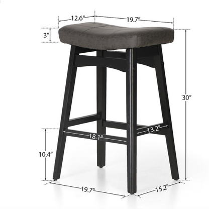 24-Inch Solid Wood Barstools with Linen/PU Leather Fabric Cushion – Set of 2 Backless Saddle Seat Counter Stools for Modern Living