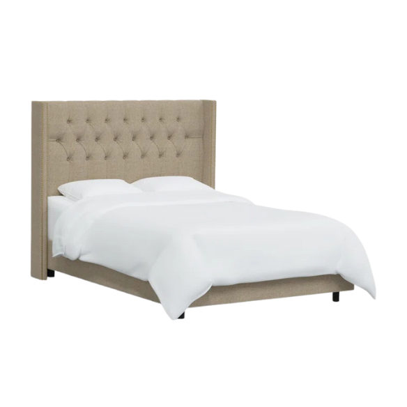 Timeless Upholstered Wingback King Size Bed with Button Tufting and Nailhead Trim