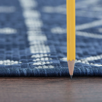 Boho-Inspired Navy & Grey Geometric Rug – Fade & Stain-Resistant, Low-Pile, Perfect for High-Traffic Indoor/Outdoor Spaces