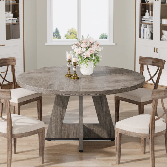 47-Inch Round Dining Table for 4 – Modern Wood Kitchen Table with MDF Legs, Perfect for Dining Room, Kitchen, or Living Room