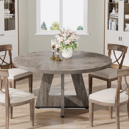 47-Inch Round Dining Table for 4 – Modern Wood Kitchen Table with MDF Legs, Perfect for Dining Room, Kitchen, or Living Room