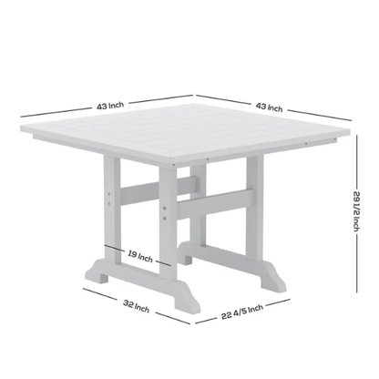 All-Weather Outdoor 43" Square Dining Table – Durable, Eco-Friendly, and UV-Resistant Patio Dining Table with Umbrella Hole