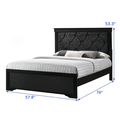 Luxurious 5-Piece Full Double Size Bedroom Set – Diamond Tufted Velvet Headboard with Wooden Trim and Elegant Button Detailing
