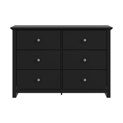 Modern 6-Drawer Double Dresser with Angled Sled Legs and Round Metal Hardware