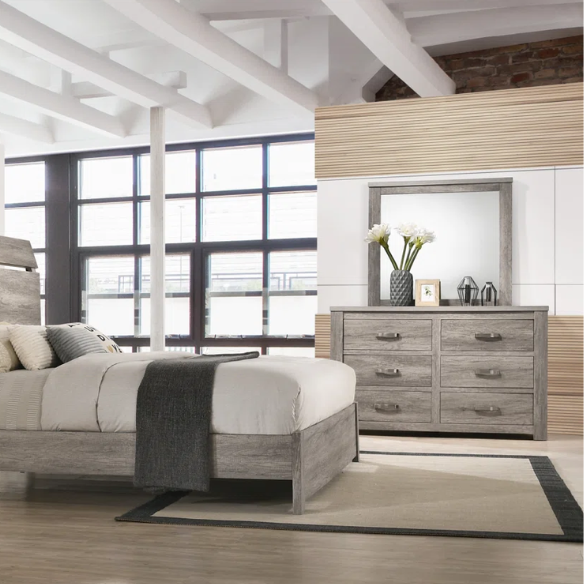 Standard Charming Weathered Grey 5-Piece Queen Bedroom Set in Solid Wood – Elegant, Durable, and Timeless