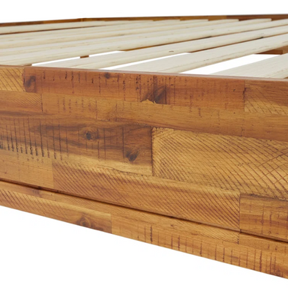 Solid Wood Platform King Size Bed with Headboard and Sturdy Steel Frame, Rustic Design