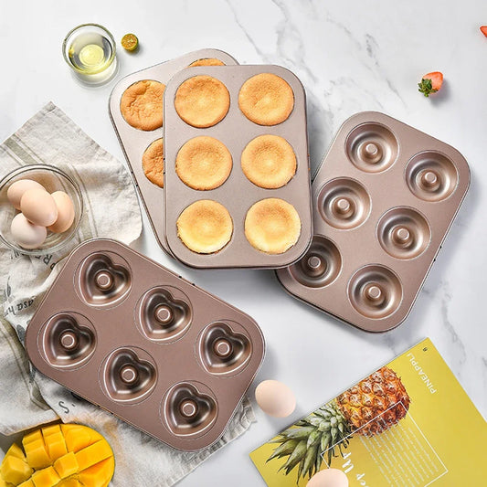 6 Hole Baking Pan Carbon Steel Cake Baking Mold Baking Tray New Non-Stick Muffin DIY Cartoon Cake Pan Moulds Donut Baking Pans