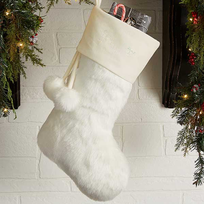 White Faux Fur Christmas Stocking – Personalized Farmhouse Holiday Décor