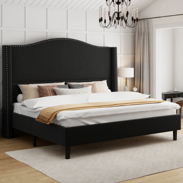 Luxurious Velvet Upholstered Metal Platform Bed – Full/Double Size with Sleek & Stylish Design