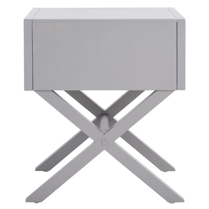 1-Drawer Nightstand – Classic Campaign Style with Contemporary Chic, Acacia Wood Frame, Cross-Base Design, Bold Finish, Gold Drawer Pull, Perfect for Modern Bedrooms