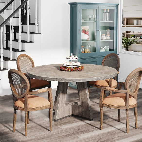 47-Inch Round Dining Table for 4 – Modern Wood Kitchen Table with MDF Legs, Perfect for Dining Room, Kitchen, or Living Room